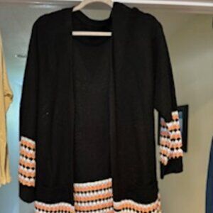 Bloomchic 1X /14-16 Geometric Tassel Trim Lantern Sleeve Cardigan